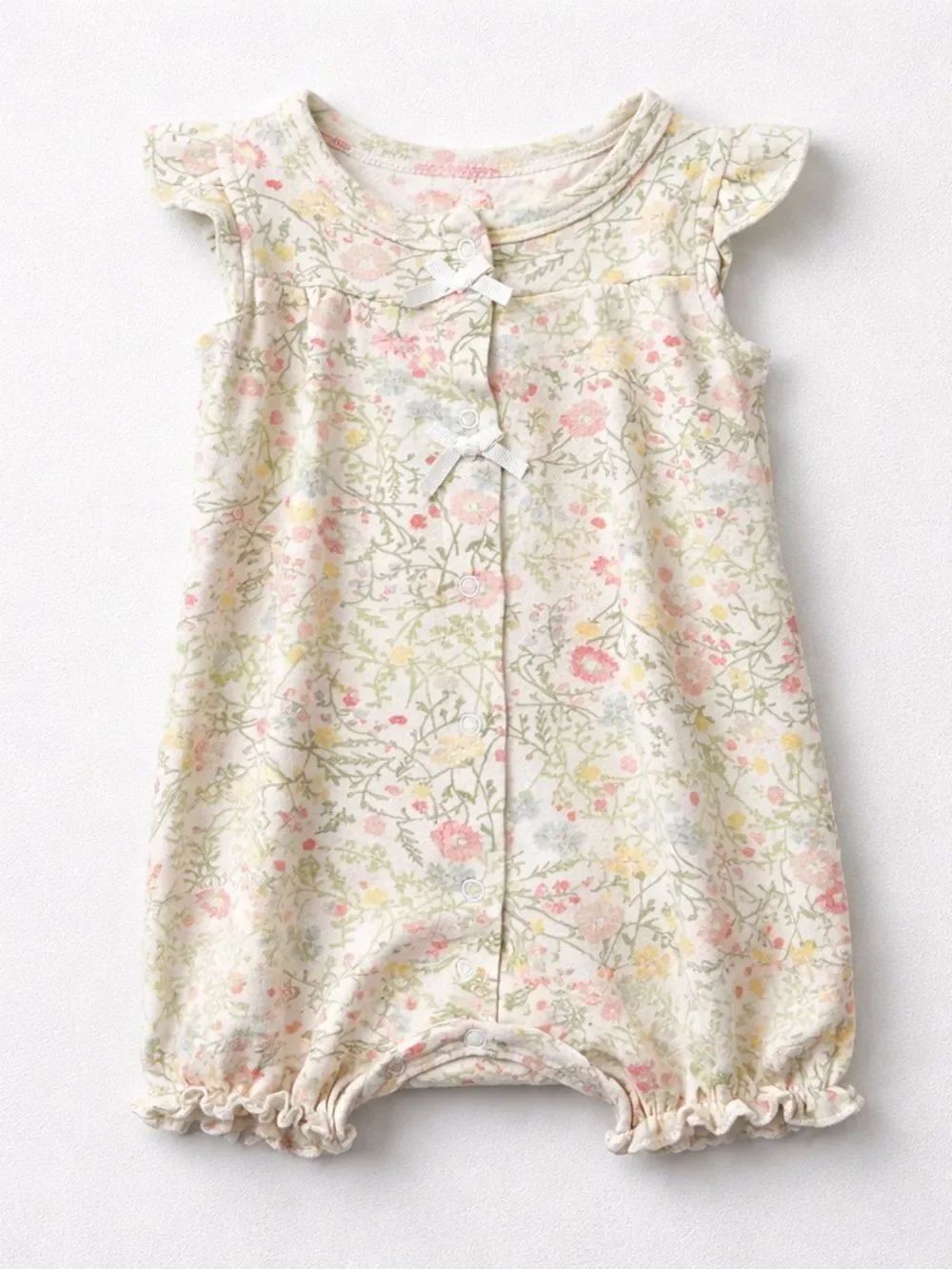 Laura Ashley pastel wildflower print romper with bunny appliqué on back